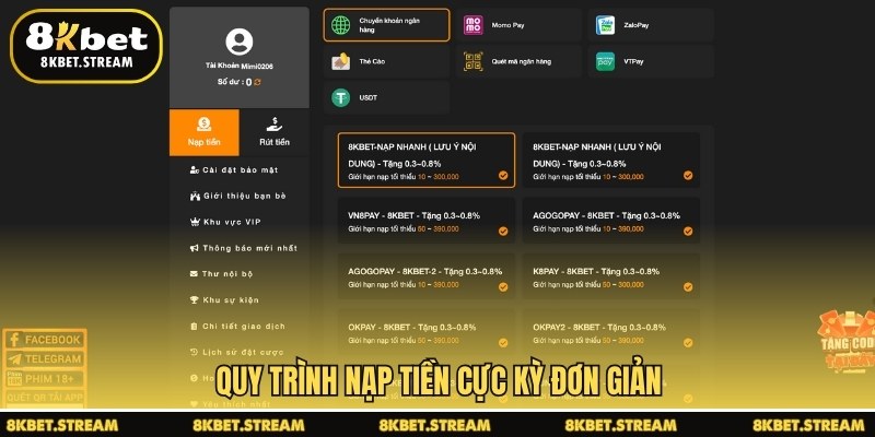 Quy trình nạp tiền cực kỳ đơn giản
